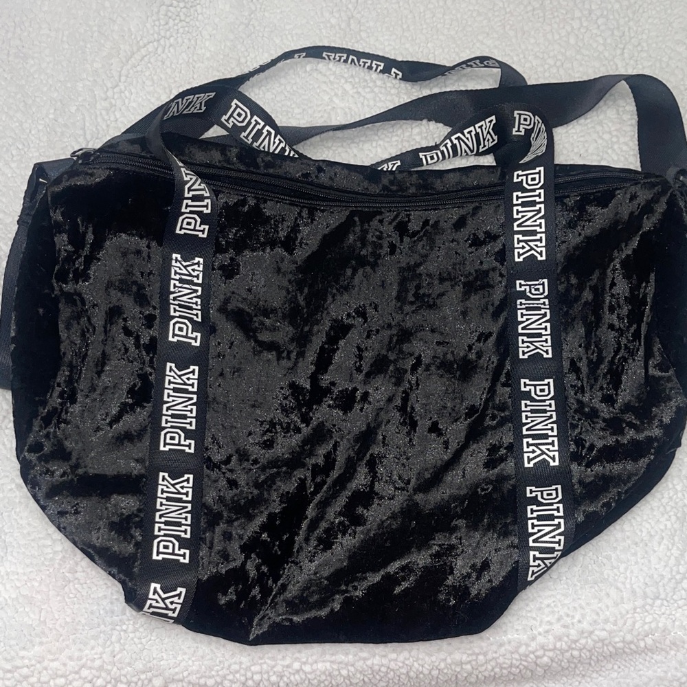 PINK Victoria's Secret Black Velvet duffle bag